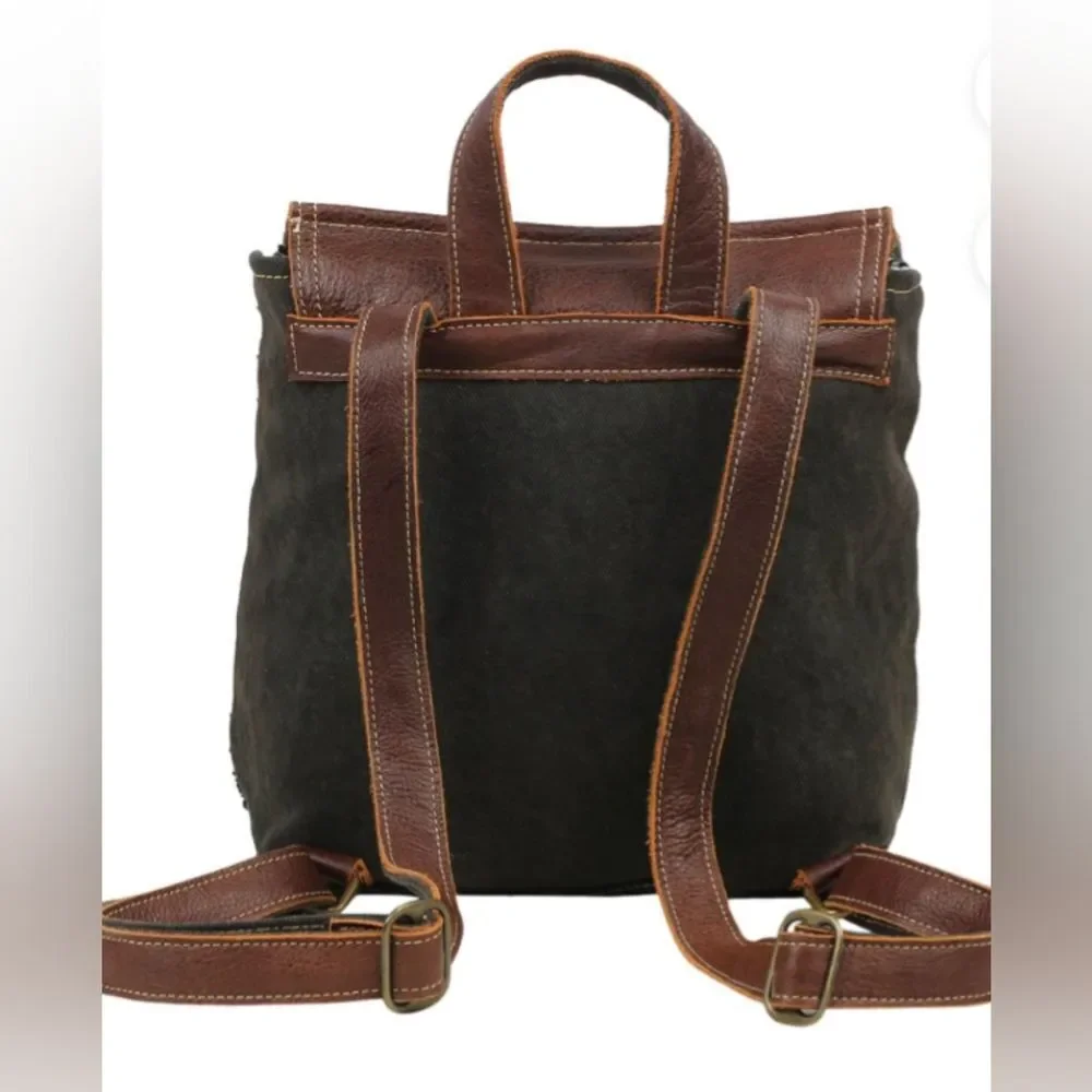 Myra Bag /Leffis Boho Rug/Leather Canvas Tassel Backpack NWOT